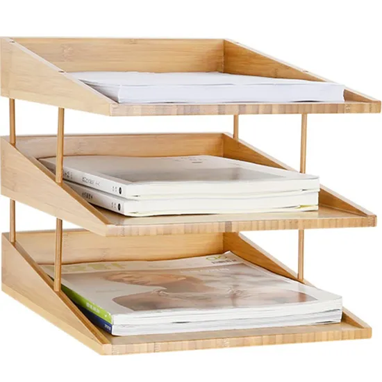 Organizador de escritorio de bambú de 3 niveles, bandeja para cartas, organizador de papel, organizador de archivos de escritorio para oficina en casa