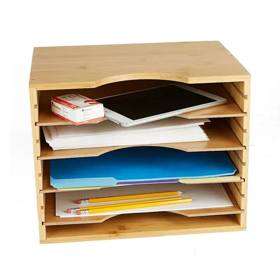 Estante organizador de almacenamiento de partición de bambú multicapa desmontable, archivador de madera para suministros de oficina