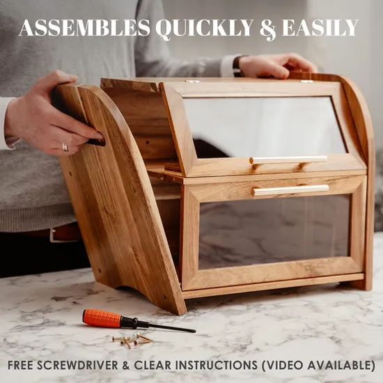 Caja de pan de madera de Acacia doble grande, contenedor de almacenamiento para cocina