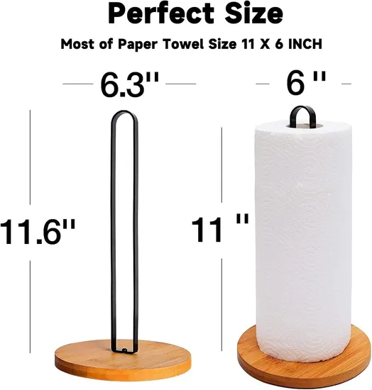Soporte para toallas de papel de madera de bambú independiente, soporte para toallas de cocina, encimera