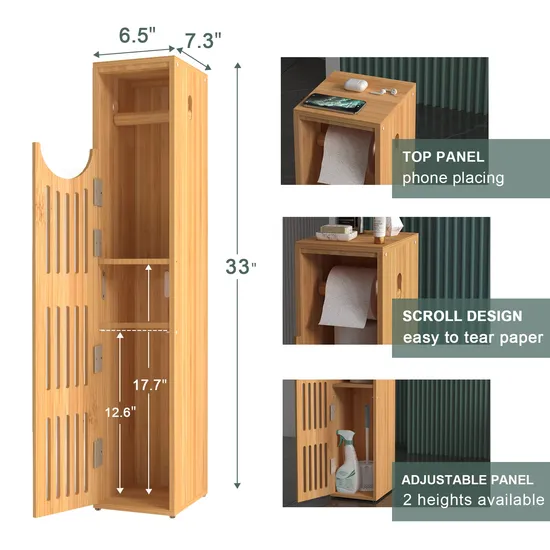 Estante de papel higiénico de bambú, organizador de baño, soporte de papel higiénico