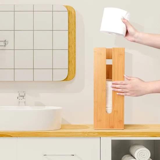 Portarrollos de papel higiénico de bambú - Se adapta a 3 mega accesorios - Natural, 5,9 x 5,9 x 16,1 pulgadas