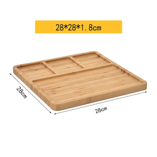Plato llano de bambú cuadrado duradero de 28 cm para presentar aperitivos, sushi y ensaladas