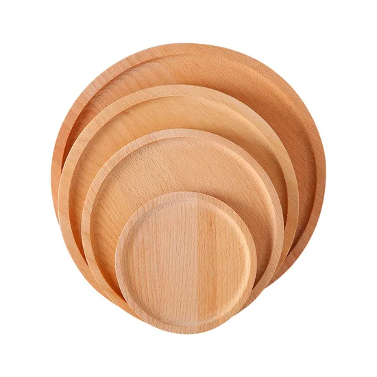 Juego de platos de cena y postre redondos decorativos de madera de haya de alta resistencia