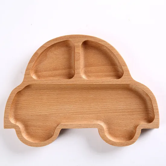 Plato decorativo para servir y comida de madera de haya con forma de coche para aperitivos y dulces