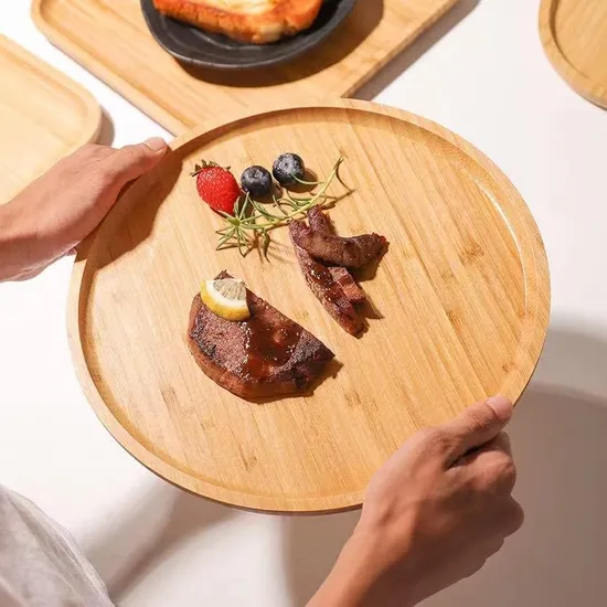 Bandeja redonda de bambú para servir, juego de 3 platos de bambú para mesa de centro y embutidos