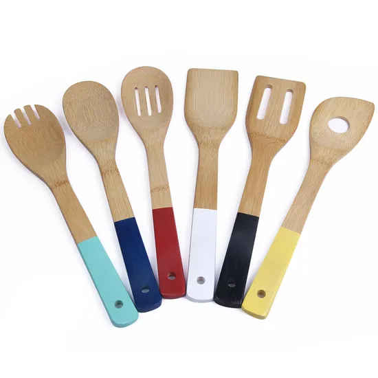 Juego de herramientas de cocina de bambú de color de lectura personalizado de 5 para cocina