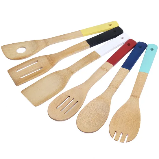 Juego de utensilios de cocina de bambú coloridos al por mayor para regalo de Navidad