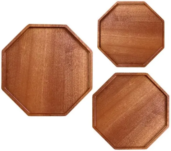 Juego de bandejas para servir de madera de ébano con forma de octágono para cocina