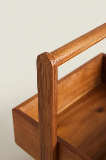 Estante del organizador de la ducha del estante del almacenamiento de madera de Acacia de la situación del piso de 2 niveles con la manija