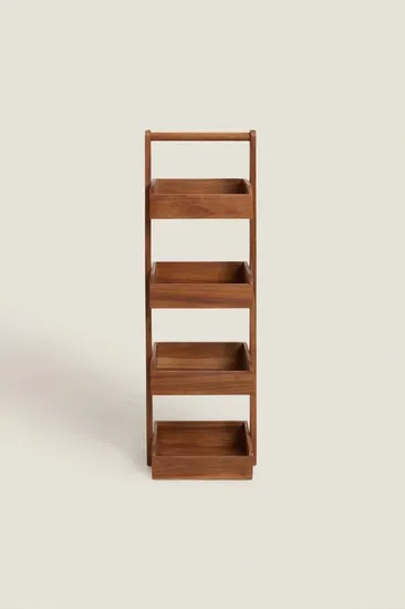 Versátil estante de almacenamiento de madera de acacia de 4 niveles para baño y sala de estar