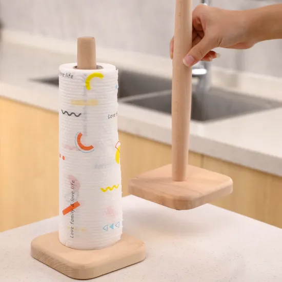 Soporte de papel higiénico de baño con succión de madera de haya con organizador de soporte de papel en rollo