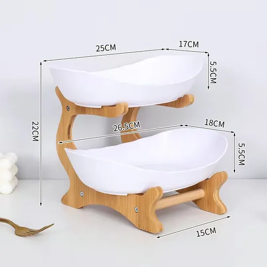 Cesta de frutas de cerámica de 2 niveles para encimera de cocina, para almacenamiento de pan, verduras y exhibición de frutas