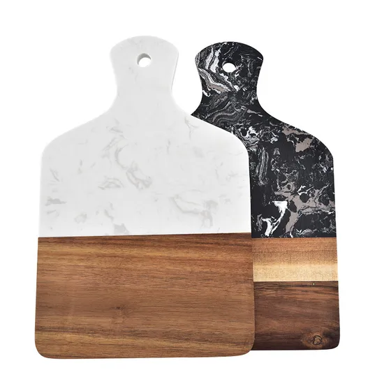 Tabla de servir de madera de mármol blanco/negro para queso/embutidos/bocadillos