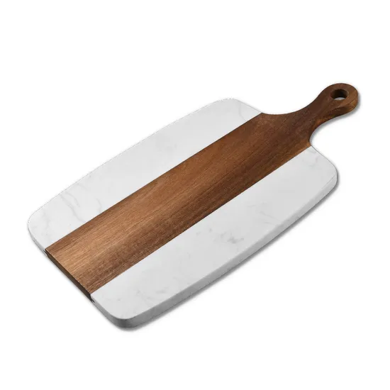 Tablero de madera al por mayor de la porción del tablero del queso del mármol de la forma de la paleta con la manija