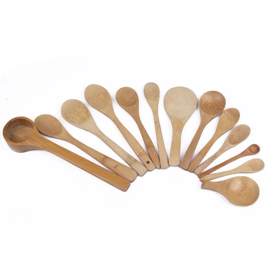 Juego de cucharas de bambú personalizadas al por mayor para cocina y camping