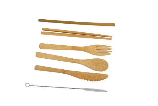Juego de cubiertos de bambú portátil para acampar con pajita y cepillo de limpieza