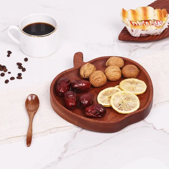 Bandeja multiusos para servir platos de comida de madera de ébano con forma de manzana