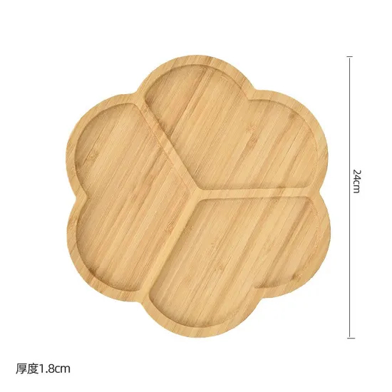 3 platos llanos de bambú divididos para cocina