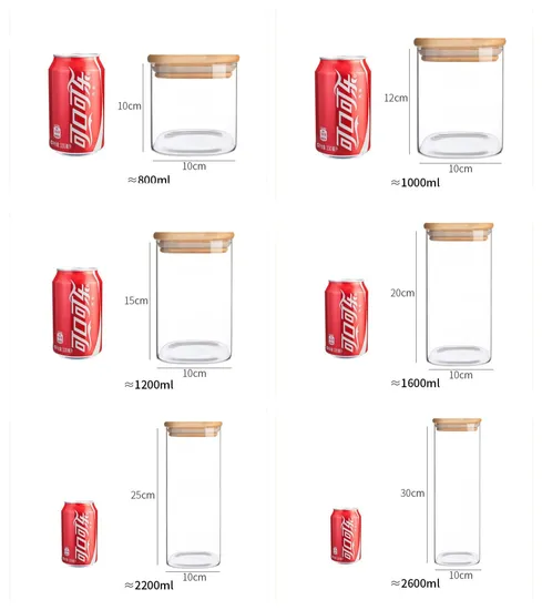 Tarro de vidrio con tapa de bambú para granos de café, dulces, galletas, fideos, nueces, especias