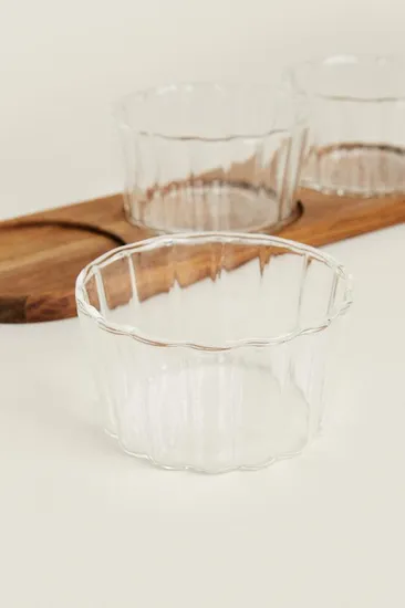 Bandeja DIP de madera de acacia con forma de paleta con juego de tazones de vidrio para servir de 3 piezas a la venta
