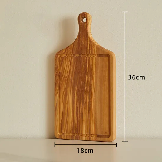 Tabla para servir liviana de madera de olivo tamaño viaje con ranura para jugo