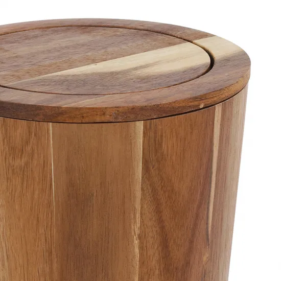 Cesta de basura de madera de acacia ecológica con tapa