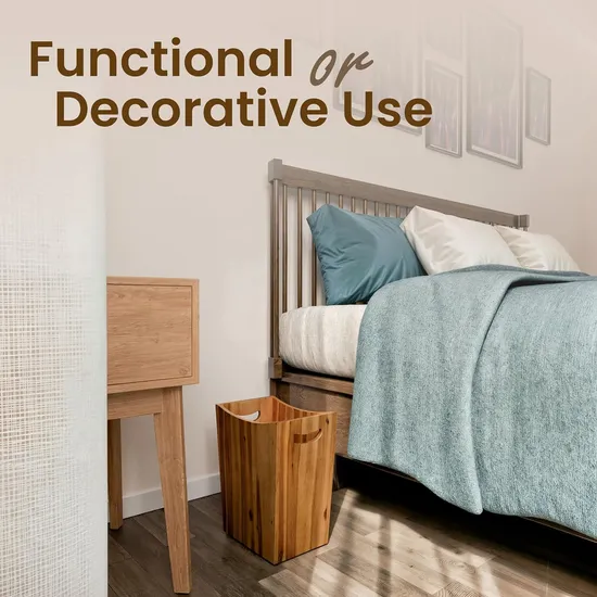 Papelera pequeña de madera de Acacia con asas para baño