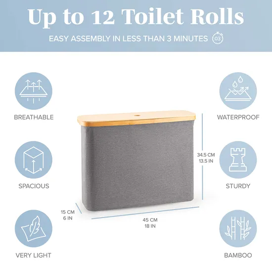 Portarrollos de papel higiénico de color gris resistente al agua con tapa de bambú