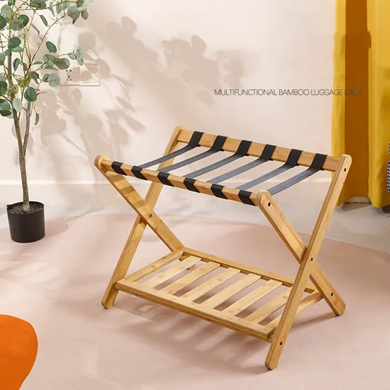 Portaequipajes plegable de bambú y madera de pie para habitación de hotel, portaequipajes para almacenamiento de equipaje.