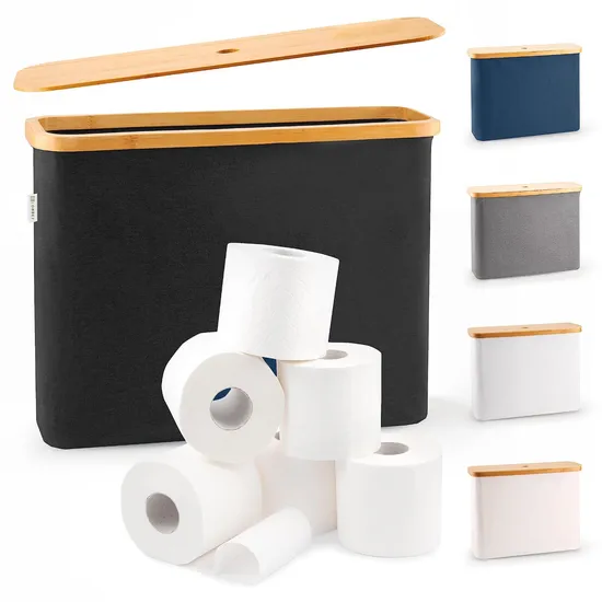 Organizador de papel higiénico apilable y plegable para baño con tapa de bambú