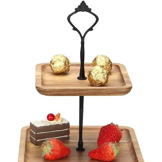 Soporte para pasteles de 3 niveles de madera de acacia hecho a mano con bandejas extraíbles para exhibiciones de postres de boda