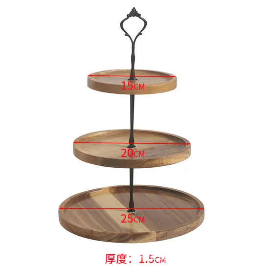 Bandeja para servir de madera de Acacia cuadrada de 3 niveles, soporte de exhibición para tartas para fiesta/boda, 3 uds.