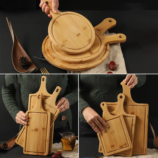 Tabla de servir de bambú de madera al por mayor de la tabla de cortar de la cocina con la manija