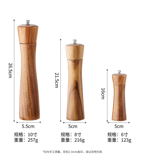 Molinillo manual de madera de acacia bien elaborado para pimienta y especias