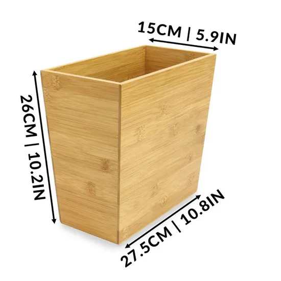 Cesta de basura de bambú abierta rectangular para el hogar