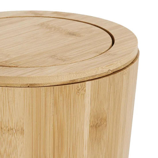 Papelera Redonda de Bambú con Tapa para Salón y Baño