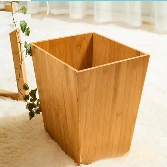 Bote de basura de bambú cuadrado creativo/papelera de oficina/bote de basura para sala de estar y baño