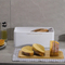 Caja de pan rectangular de Metal, contenedor de almacenamiento de pan con tapa de madera y rejilla