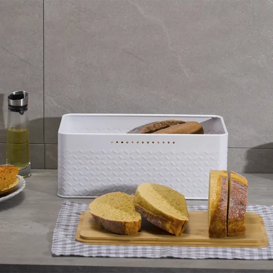 Caja de pan rectangular de Metal, contenedor de almacenamiento de pan con tapa de madera y rejilla