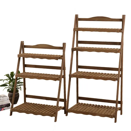 Estante plegable multifunción de cuatro capas para flores, soporte de madera para plantas, estante de exhibición para jardín