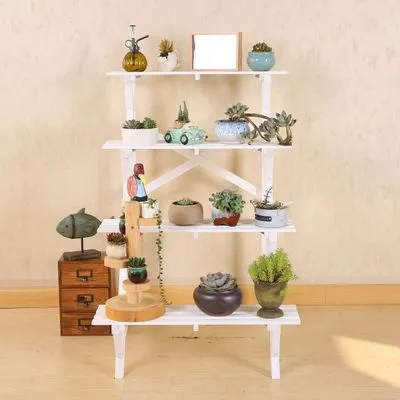 Estante de madera para flores estilo escalera de 4 capas, estante para flores para jardín y sala de estar
