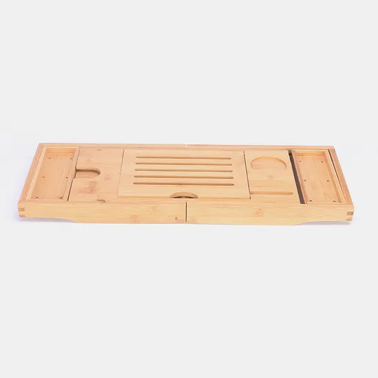 Bandeja de bambú ampliable de lujo del carrito del baño de la bandeja del carrito de la bañera