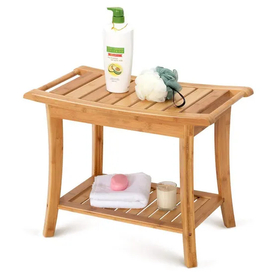 Taburete de baño de bambú engrosado con función para colgar toallas