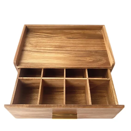 Caja de almacenamiento personalizada del juego de té de la caja del cajón de la caja de almacenamiento del café de madera del Acacia