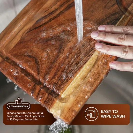 Juego de tablas de cortar orgánicas de acacia de 3 piezas con ranura para jugo