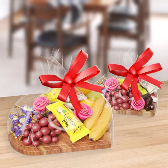 Tabla de cortar de madera de acacia con forma de corazón, juego de 2