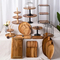 Soporte rústico para tartas, cuenco de madera de acacia redondo de doble uso con cúpula de cristal