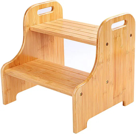Reposapiés infantil de bambú para salón con tablero antideslizante de 2 capas. Taburete de Bambú.