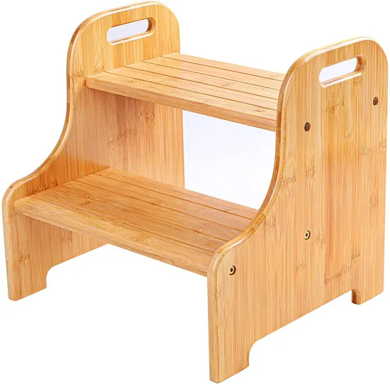 Reposapiés infantil de bambú para salón con tablero antideslizante de 2 capas. Taburete de Bambú.